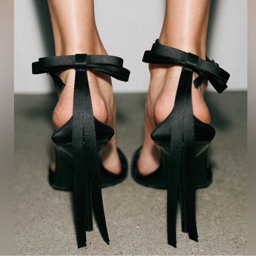 Zara Bow Ankle Strap Sandals Black NWT 7.5|